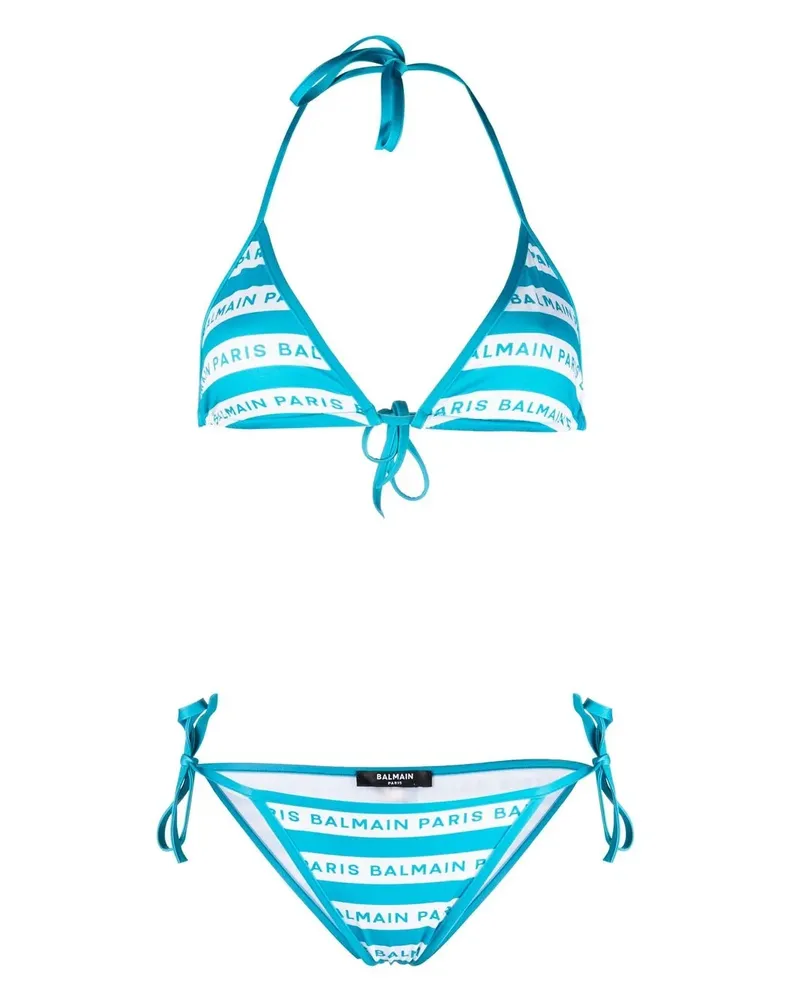 Balmain Gestreifter Neckholder-Bikini - Blau Blau