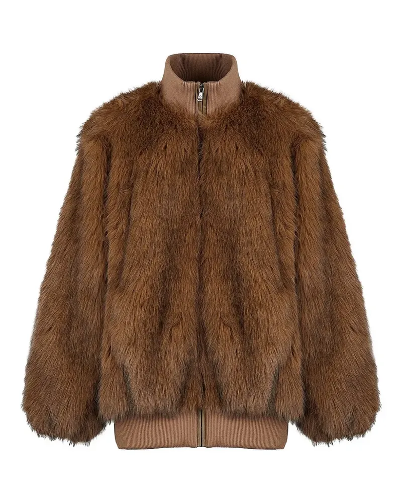 Canadian Classics Argyle Jacke aus Faux Fur mit Rippstrickbesatz - Braun Braun