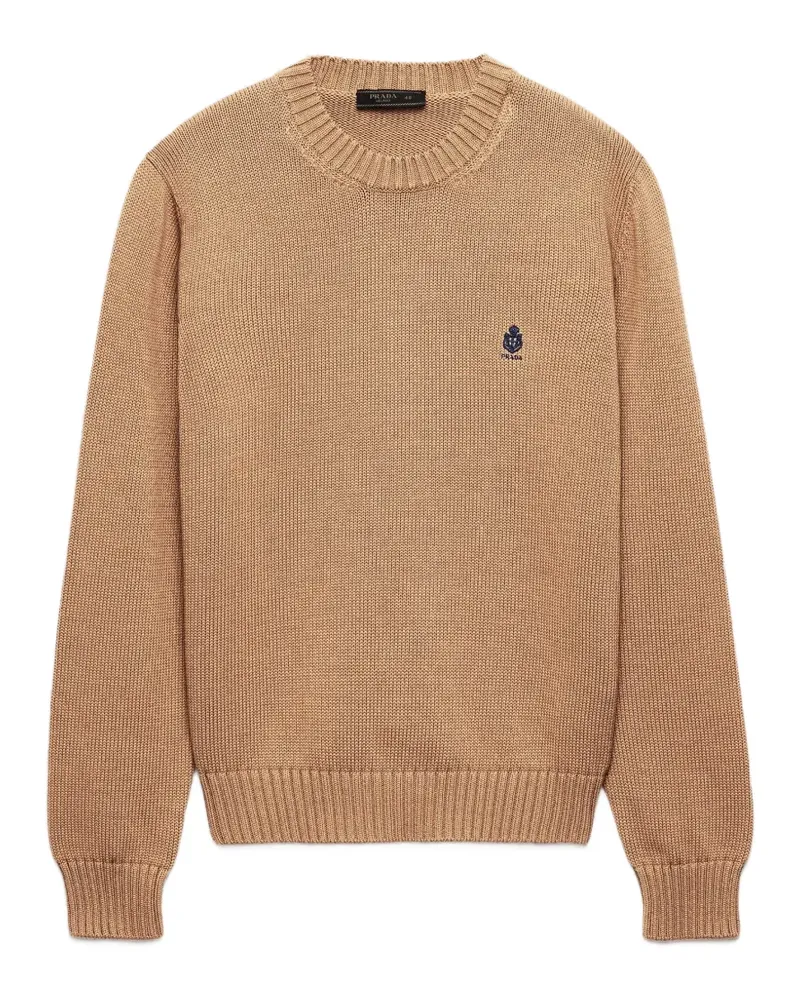 Prada Gerippter Pullover mit Logo-Stickerei - Nude Nude