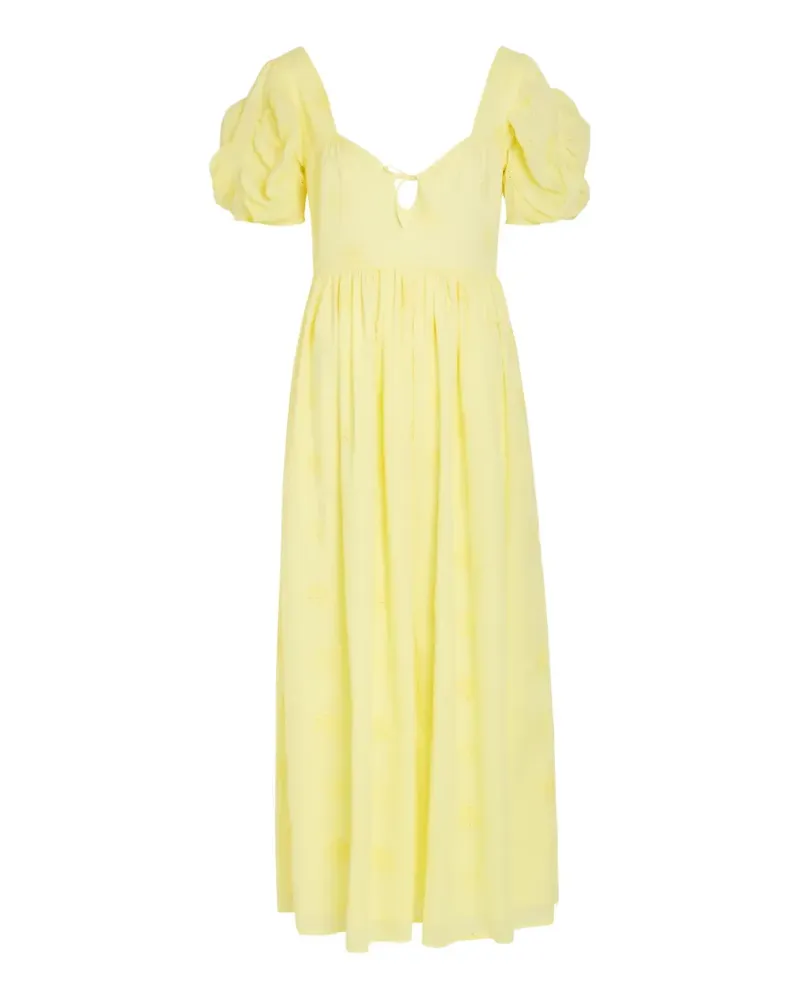 Thierry Colson Calliope broderie-anglaise puffed-sleeved midi dress - Gelb Gelb