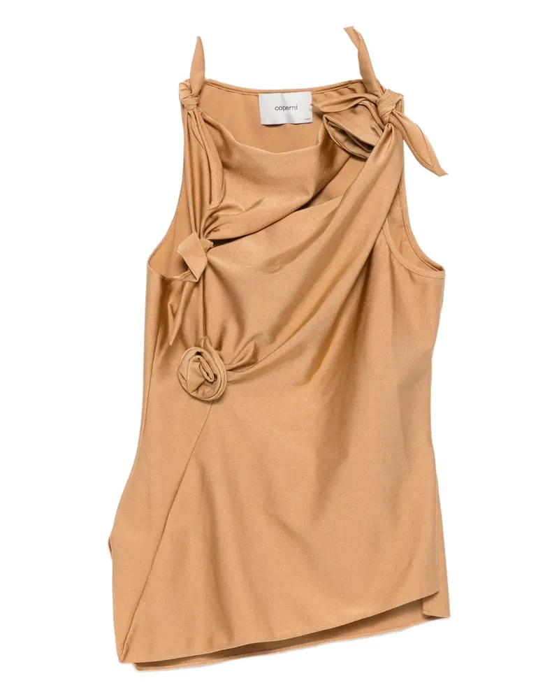 COPERNI asymmetric rose-embellished knotted blouse - Braun Braun