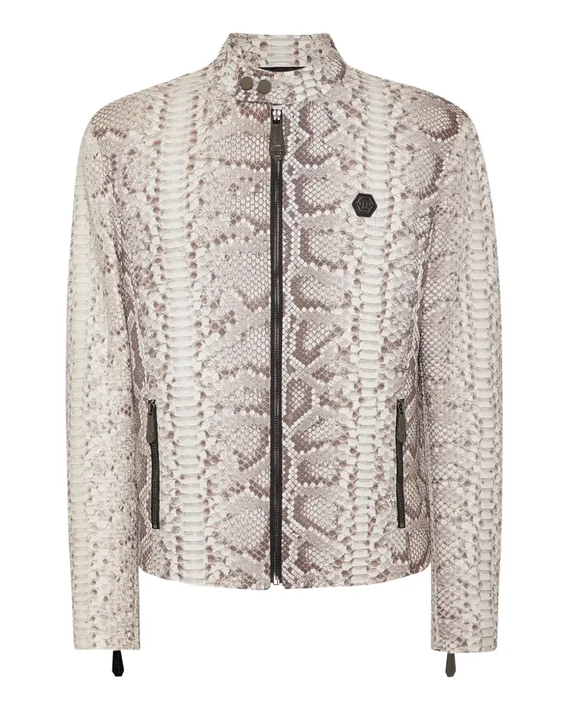 Philipp Plein python-leather biker jacket - Nude Nude