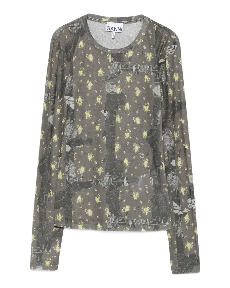 Ganni floral-print long-sleeve T-shirt - Grün Grün