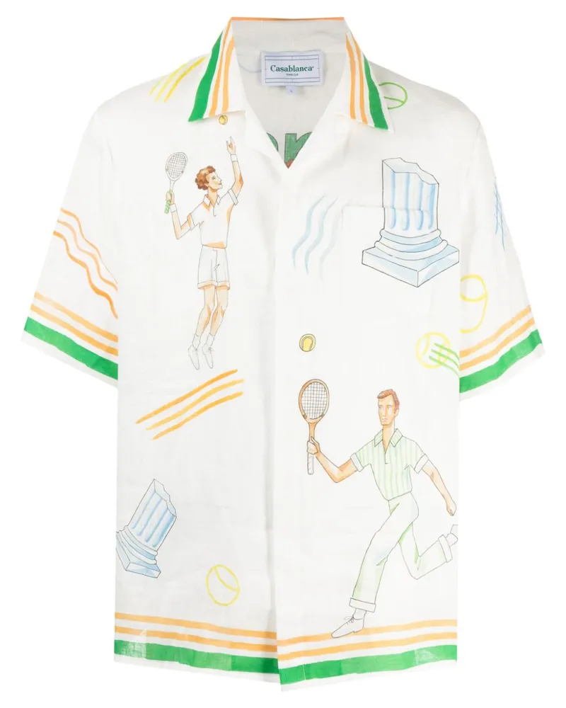 Casablanca Paris Leinenhemd mit Logo-Print Mehrfarbig