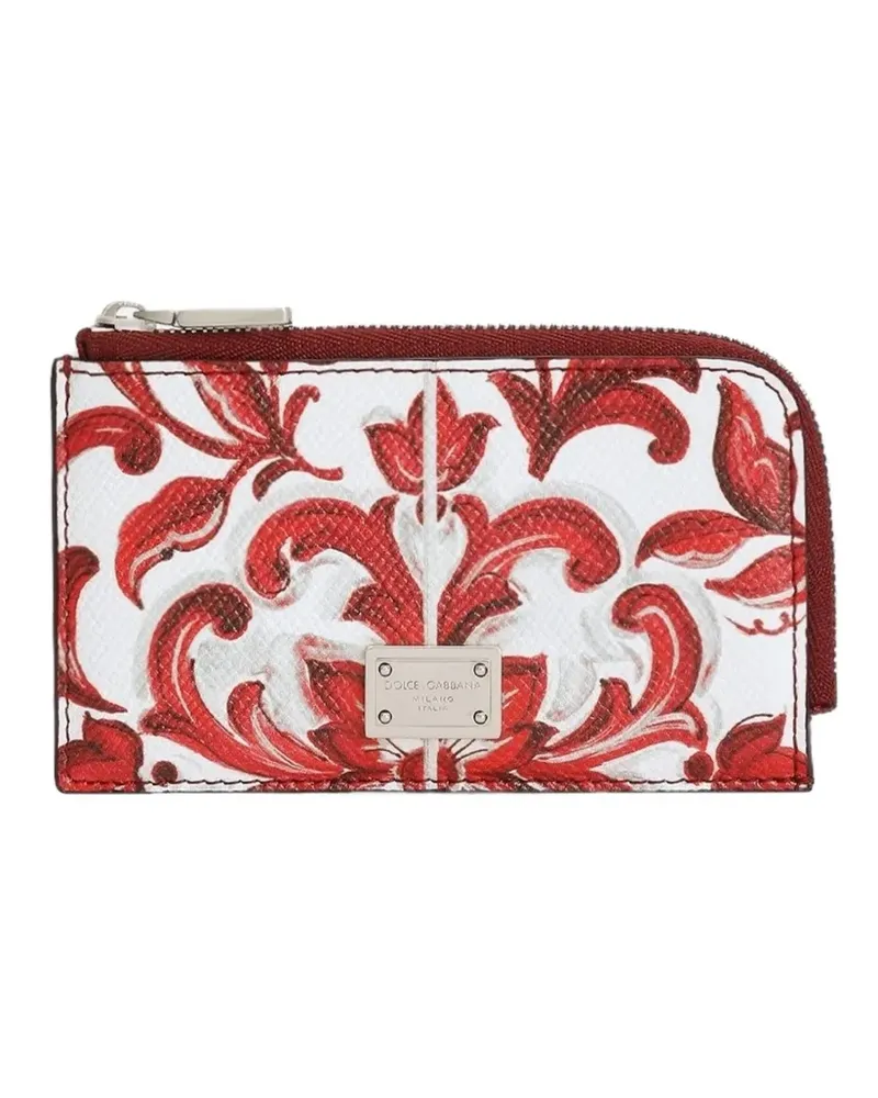 Dolce & Gabbana Kartenetui aus Kalbsleder mit Majolika-Print - Weiß Weiß