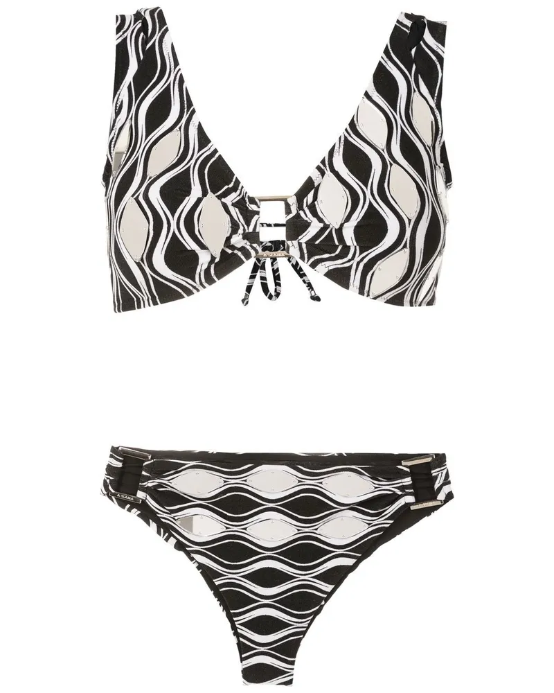 Amir Slama Bikini mit Wellen-Print - Schwarz Schwarz