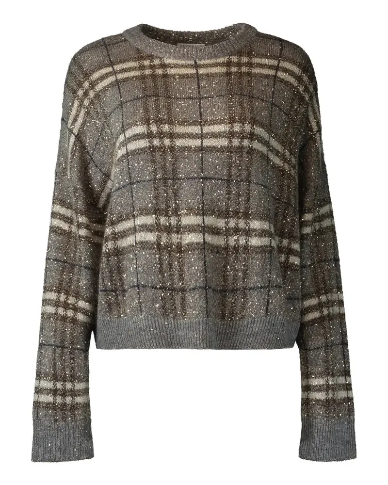 Brunello Cucinelli sequin-embellished plaid sweater - Grau Grau
