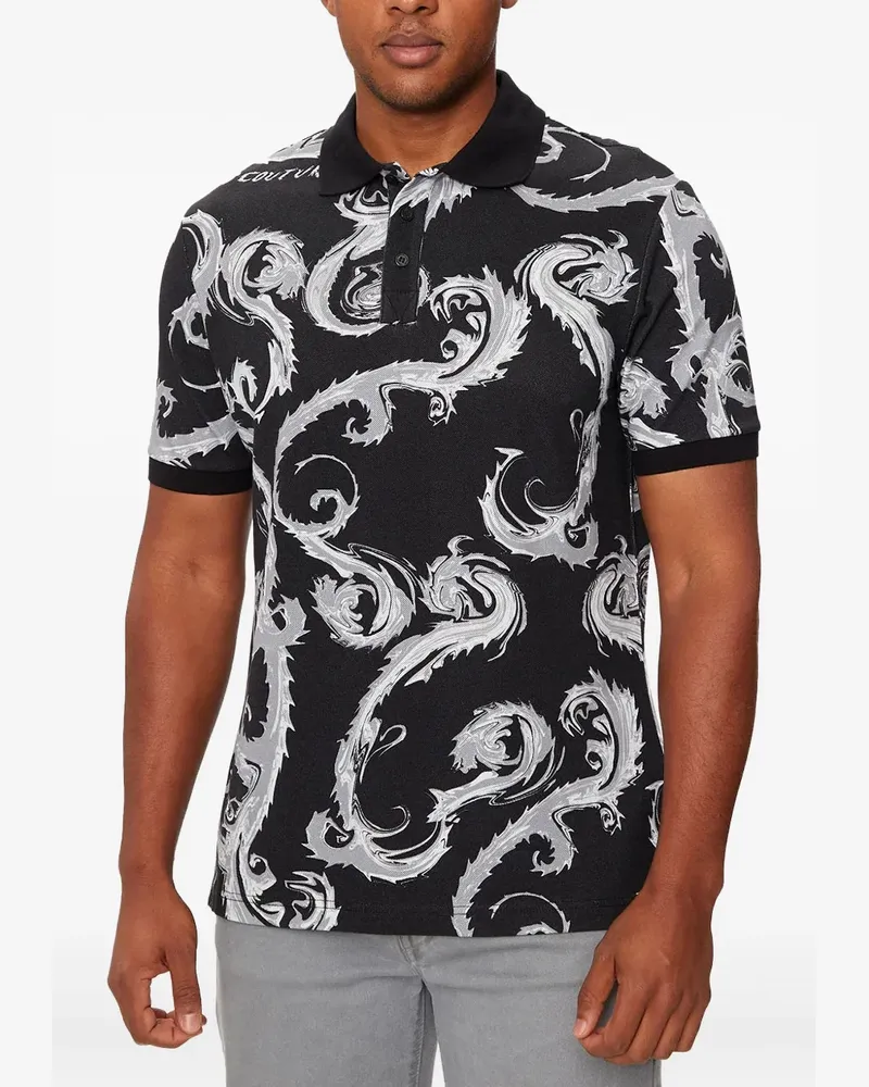 Versace Jeans Poloshirt mit Barocco-Print - Schwarz Schwarz