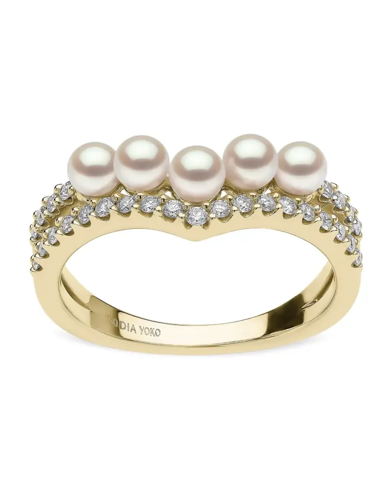 YOKO London 18kt Sleek Gelbgoldring mit Akoya-Perlen und Diamanten Gold