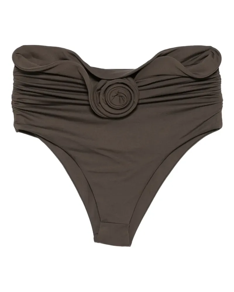 Magda Butrym Gerafftes Bikinihöschen mit Rosette - Braun Braun