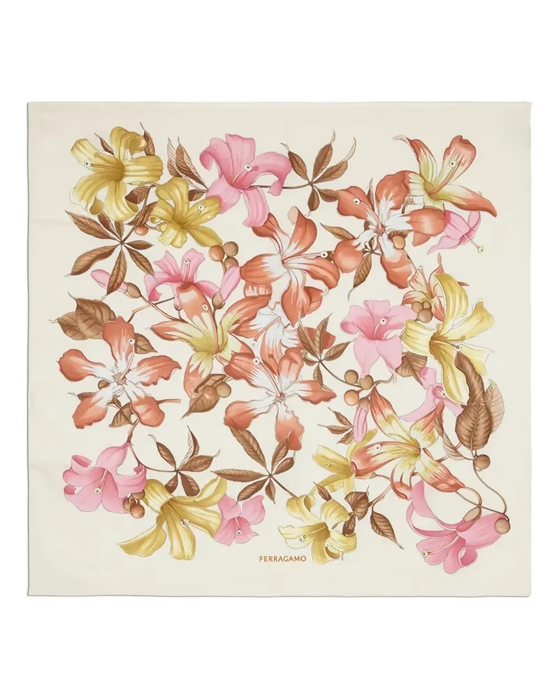Ferragamo Seidenschal mit Blumen-Print - Nude Nude