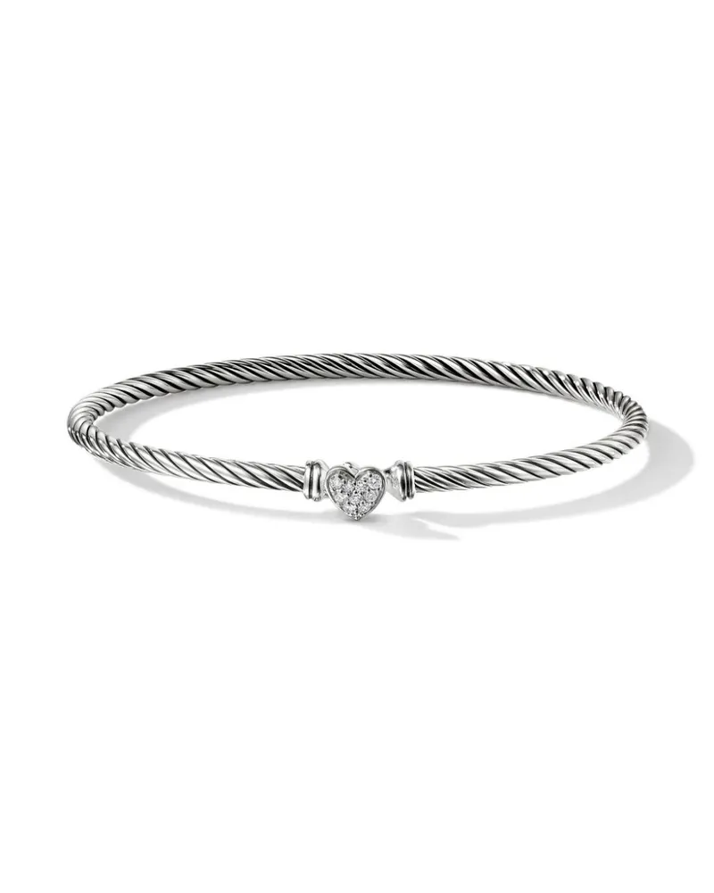 David Yurman Cable Collectibles Heart Pavé Armband aus Sterlingsilber (3mm Silber