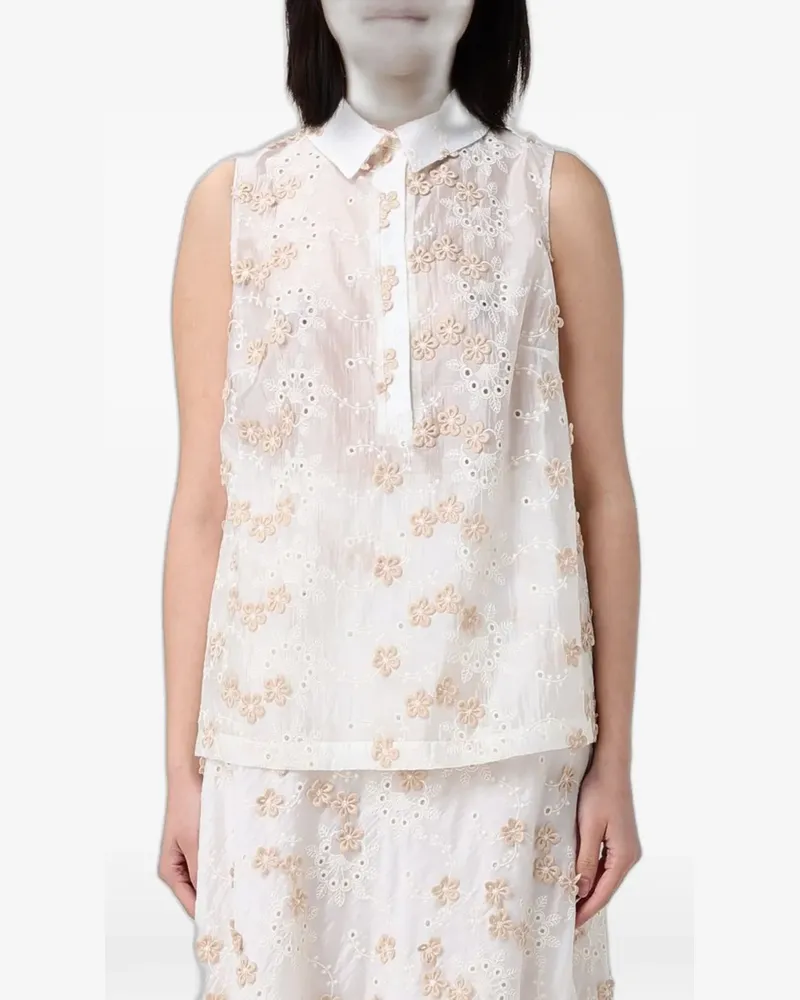 Hanita floral-embroidered sleeveless shirt - Weiß Weiß