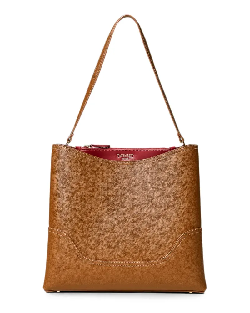 Twin-Set Beuteltasche mit Saffiano-Effekt - Braun Braun