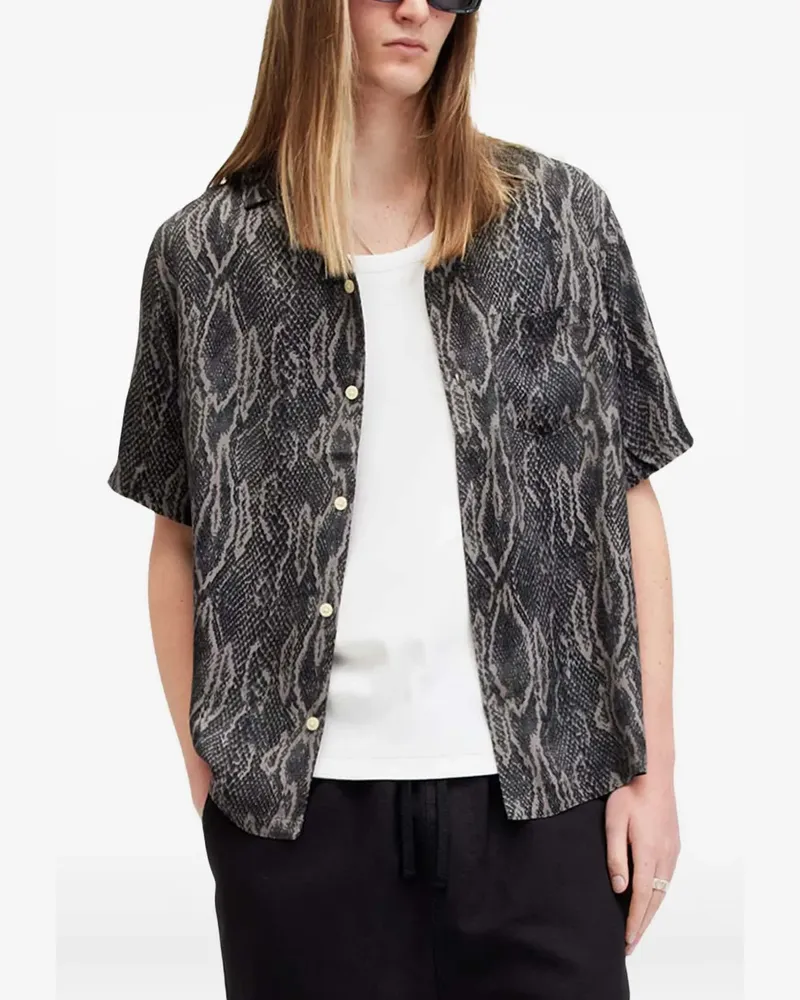 AllSaints snakeskin-print short-sleeve shirt - Schwarz Schwarz