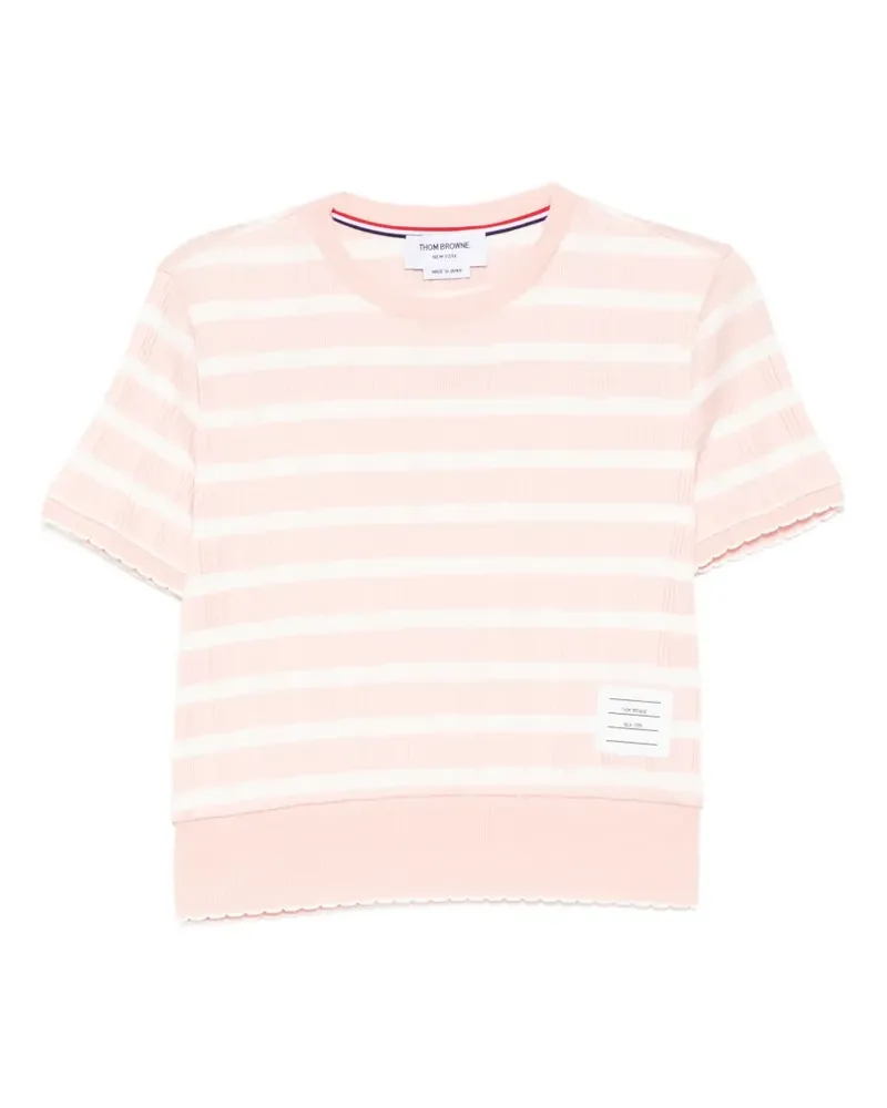 Thom Browne Gestreiftes T-Shirt mit Logo-Patch - Rosa Rosa