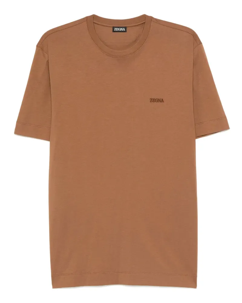 Ermenegildo Zegna T-Shirt mit Logo-Stickerei - Braun Braun