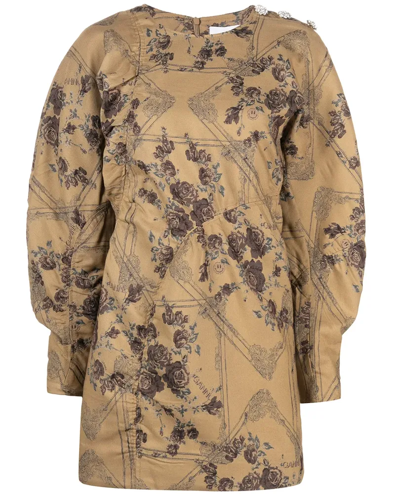 Ganni Geblümtes Jacquard-Kleid - Nude Nude