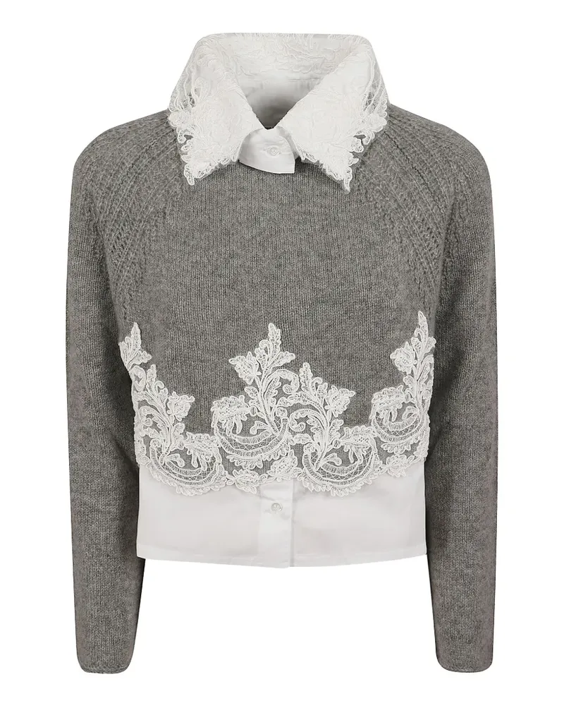 Ermanno Scervino Pullover mit Spitzenbesatz - Grau Grau