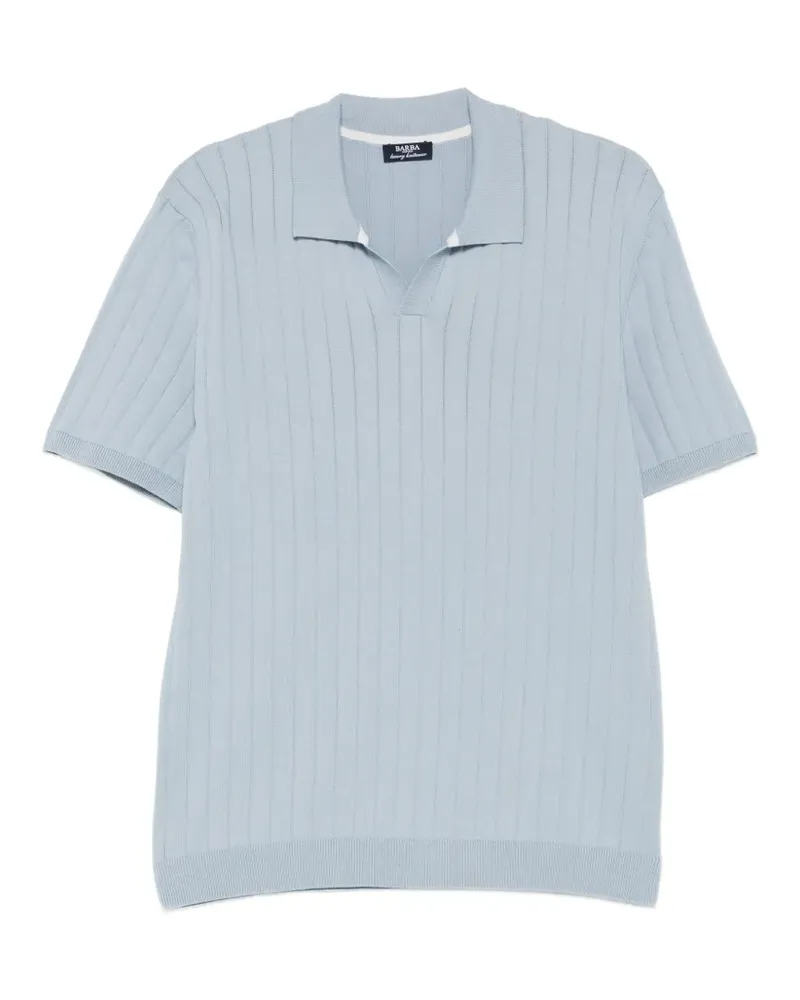 BARBA ribbed-knit polo-collar T-shirt - Blau Blau