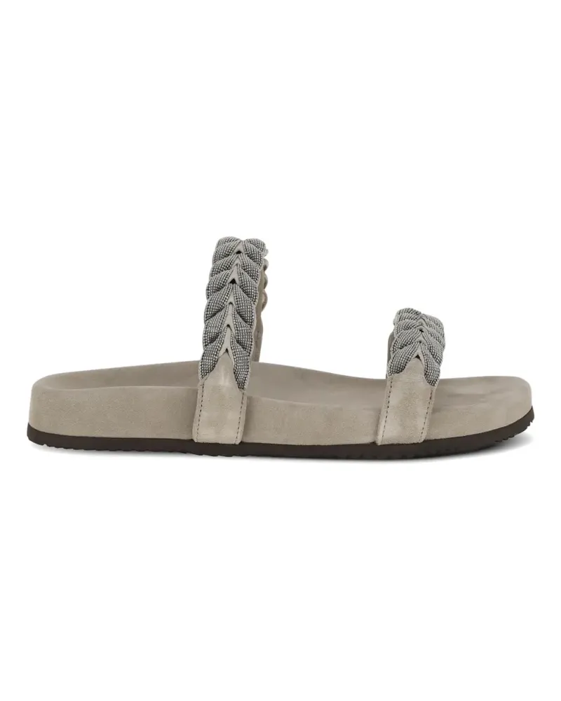 Brunello Cucinelli Laurel Leaf Monili-embellished flat sandals - Nude Nude