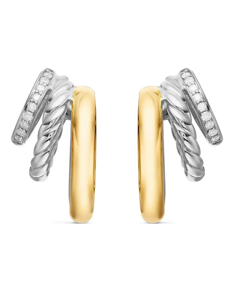 David Yurman 18kt DY Mercer Multi Gelbgold- und Sterlingsilbercreolen mit Diamanten (21mm Silber