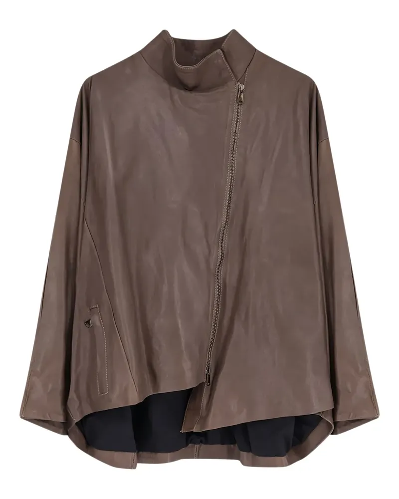 Ixos asymmetrical zip-fastening leather jacket - Braun Braun