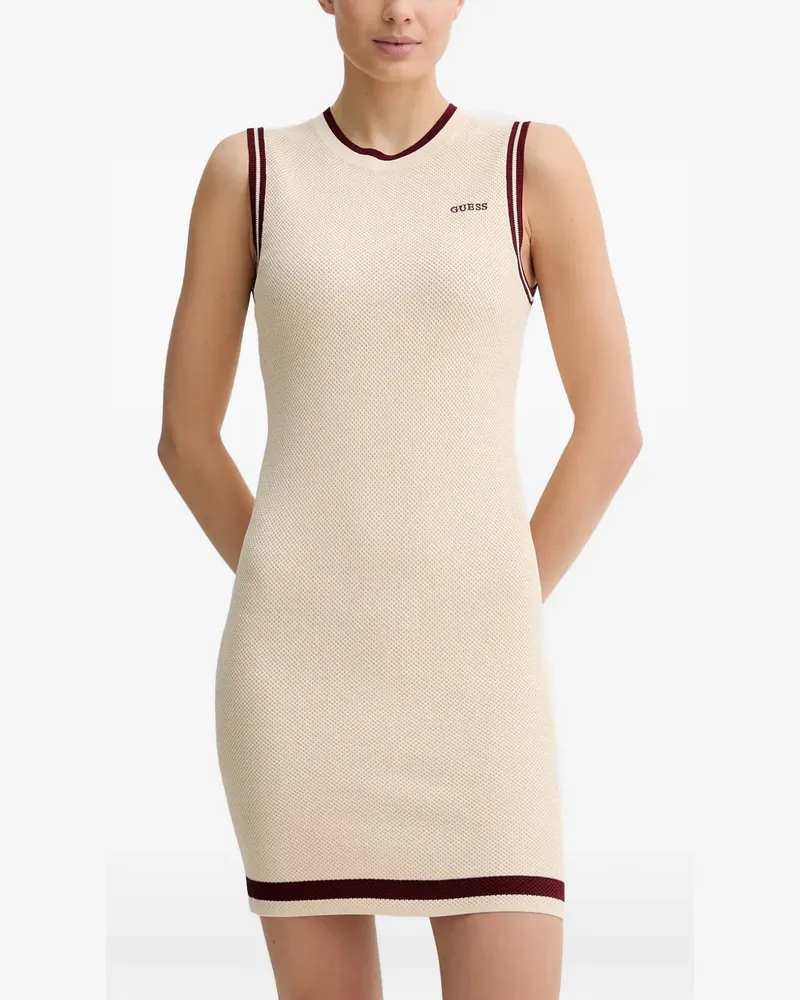 Guess logo-embroidered contrast-trim mini dress - Nude Nude