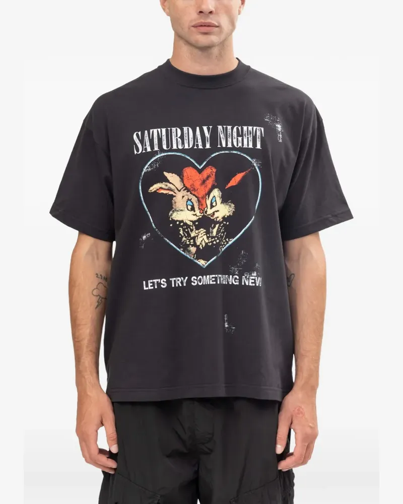 DOMREBEL Saturday T-Shirt mit grafischem Print - Schwarz Schwarz