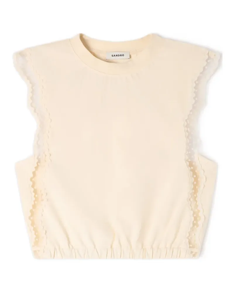 Sandro crew neck lace-trim top - Nude Nude