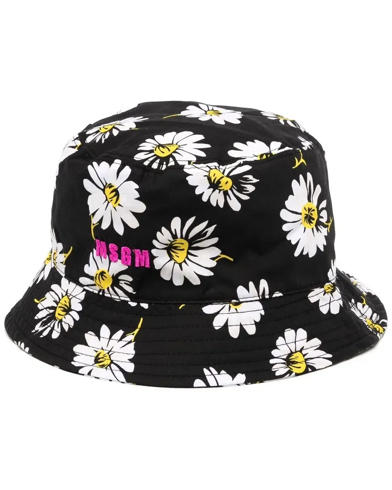 MSGM Fischerhut mit Blumen-Print - Schwarz Schwarz