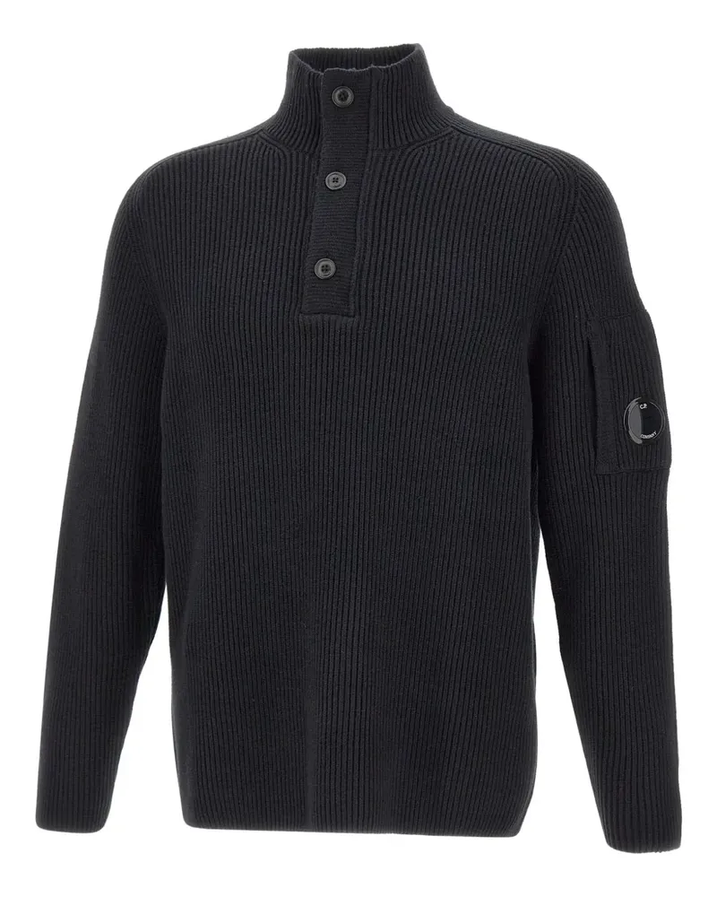 C.P. Company Gerippter Pullover mit Linsentasche - Schwarz Schwarz