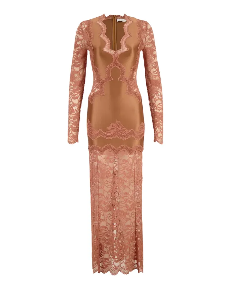 Paco Rabanne V-Ausschnitt-Maxikleid mit Spitzeneinsatz - Nude Nude