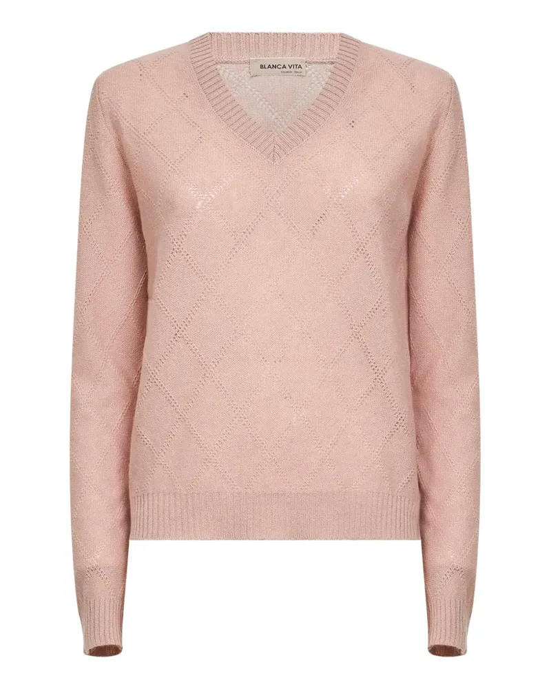 Blanca ribbed diamond-stitch knit sweater - Rosa Rosa