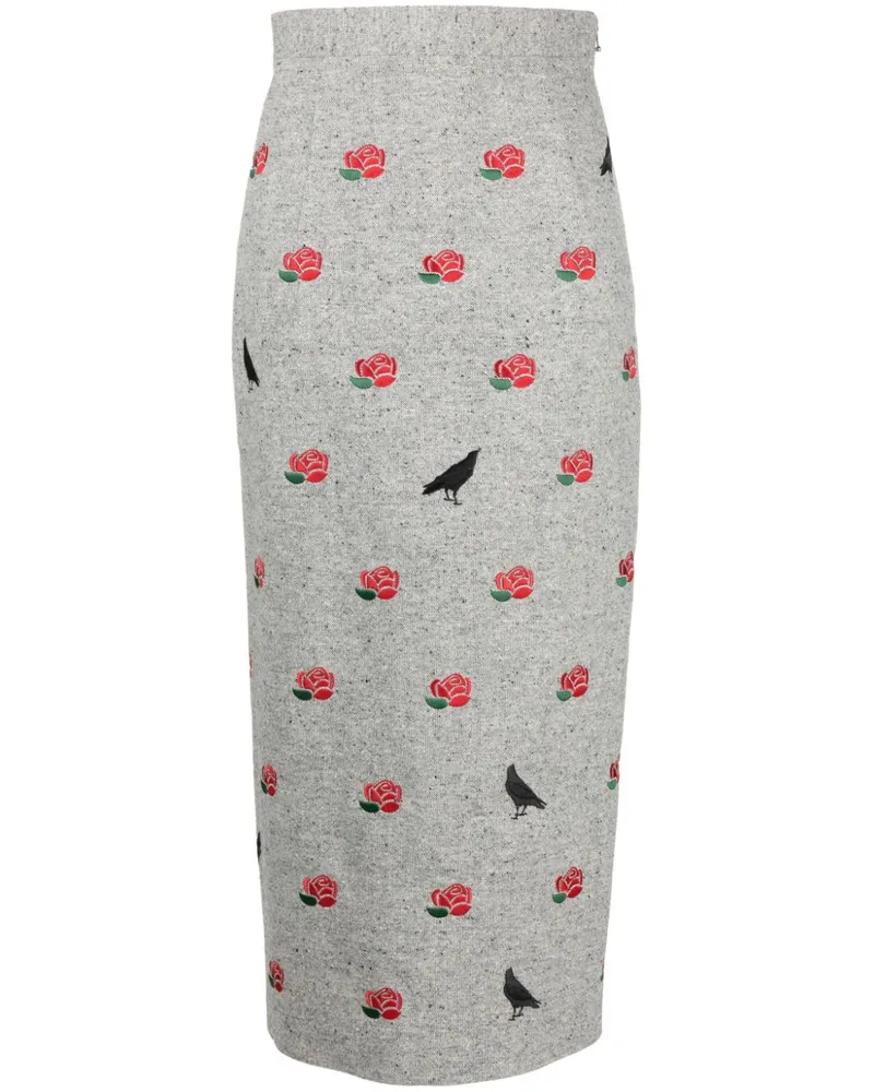 Thom Browne Bleistiftrockk mit Rosenstickerei - Grau Grau