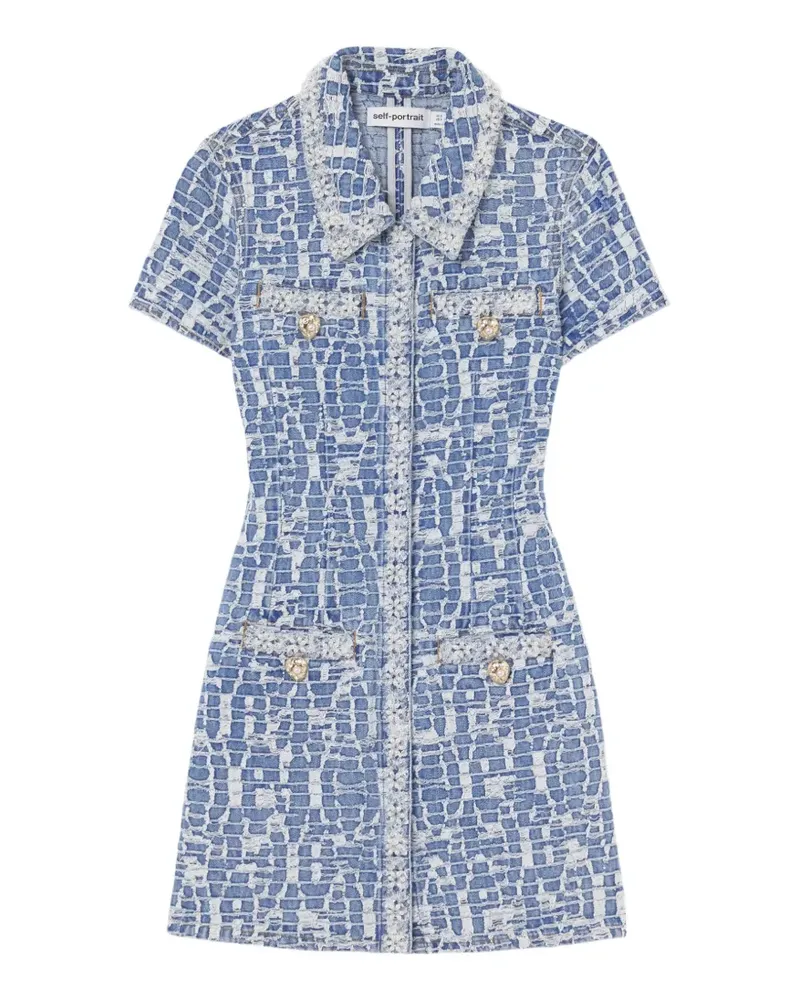 Self-Portrait textured-denim mini dress - Blau Blau