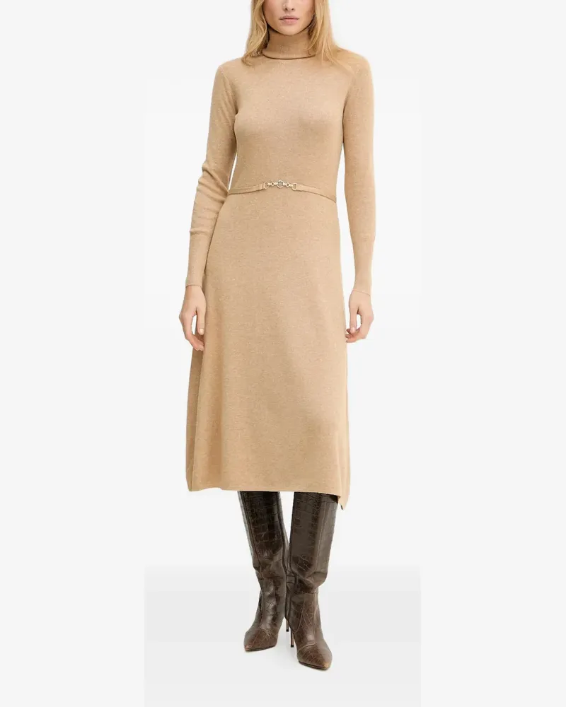 Fracomina roll-neck embellished belt dress - Nude Nude