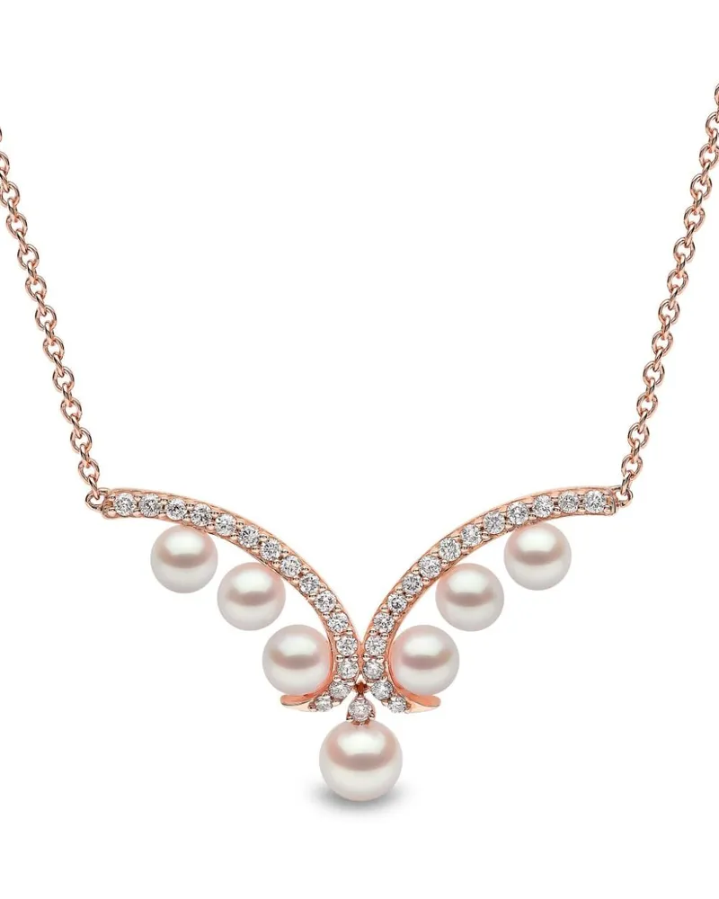 YOKO London 18kt Sleek Weißgoldhalskette mit Akoya-Perlen und Diamanten - Rosa Rosa