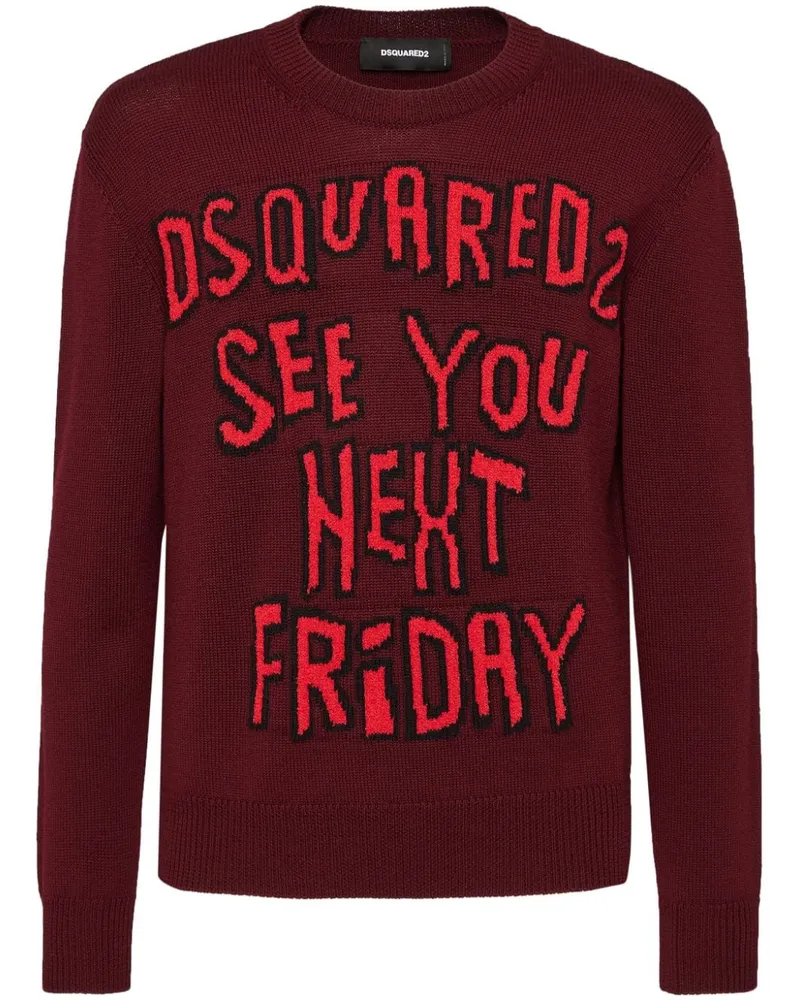 Dsquared2 Intarsien-Pullover mit Logo Rot