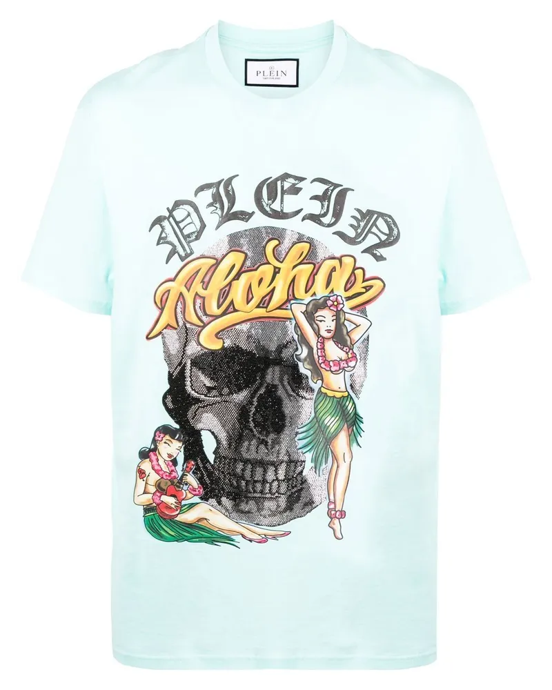 Philipp Plein T-Shirt mit Hawaii-Print - Blau Blau