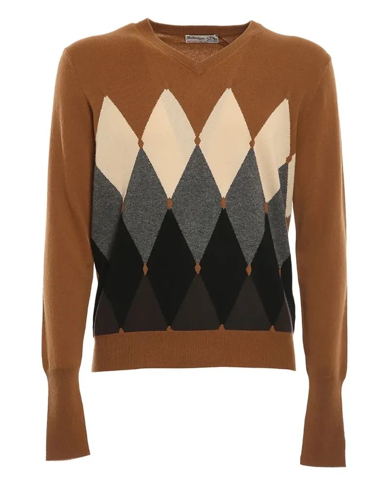 Ballantyne diamond-pattern V-neck sweater - Braun Braun