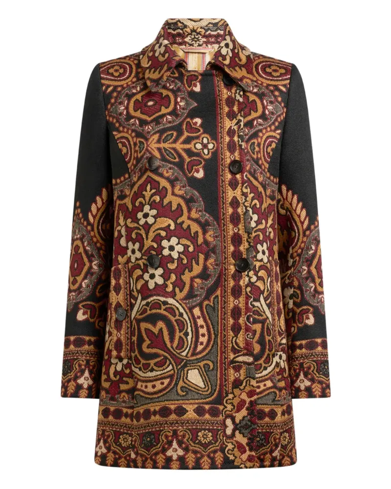 Etro Doppelreihiger Jacquard-Mantel - Schwarz Schwarz
