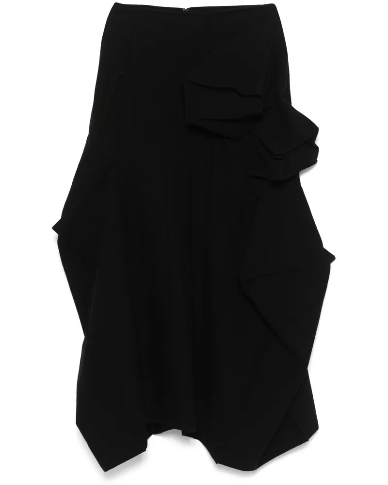 Yohji Yamamoto Midirock mit 3D-Applikation - Schwarz Schwarz