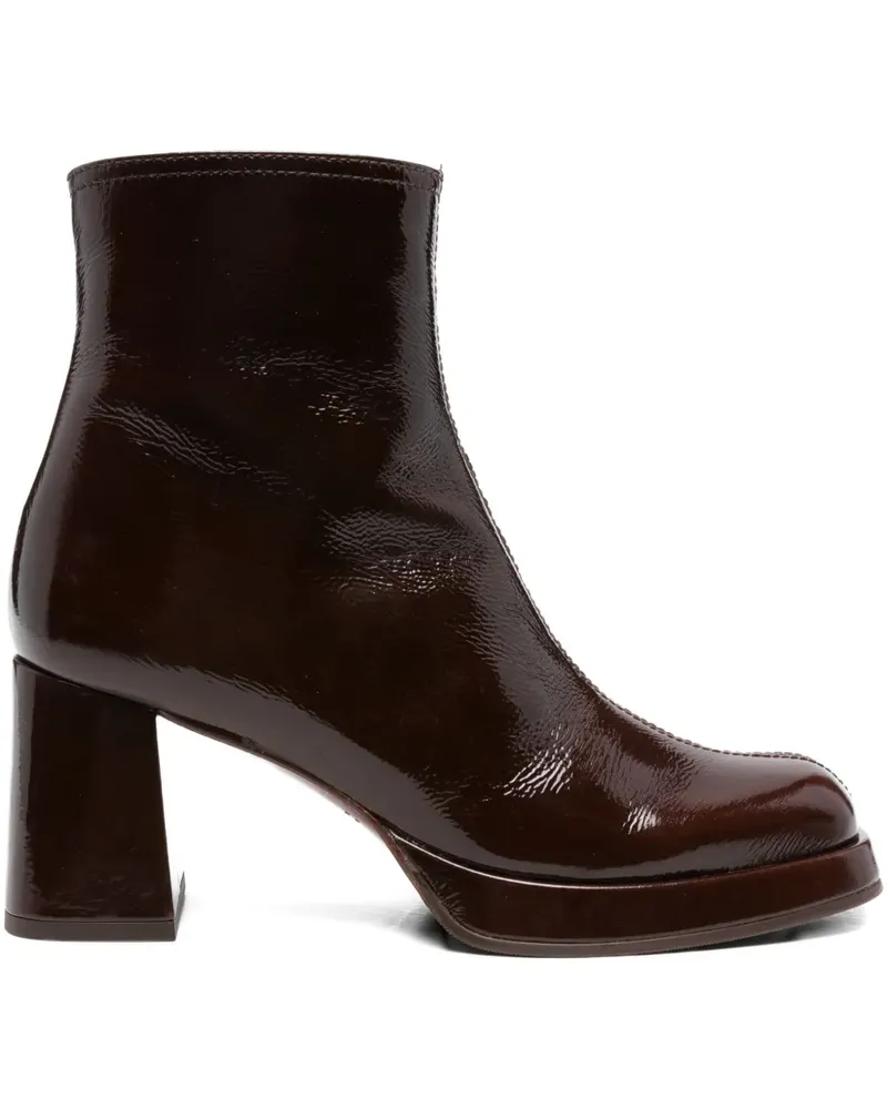 Chie Mihara Stiefel aus Lackleder mit Blockabsatz 75mm - Braun Braun