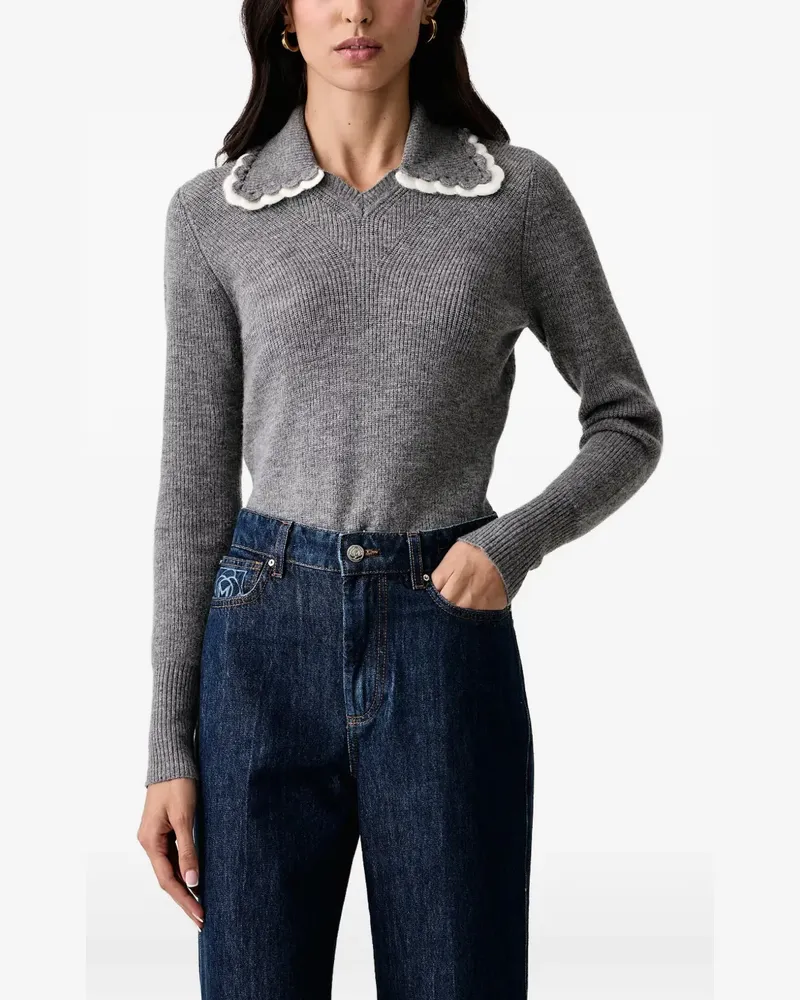 Twin-Set polo shirt with crochet collar - Grau Grau