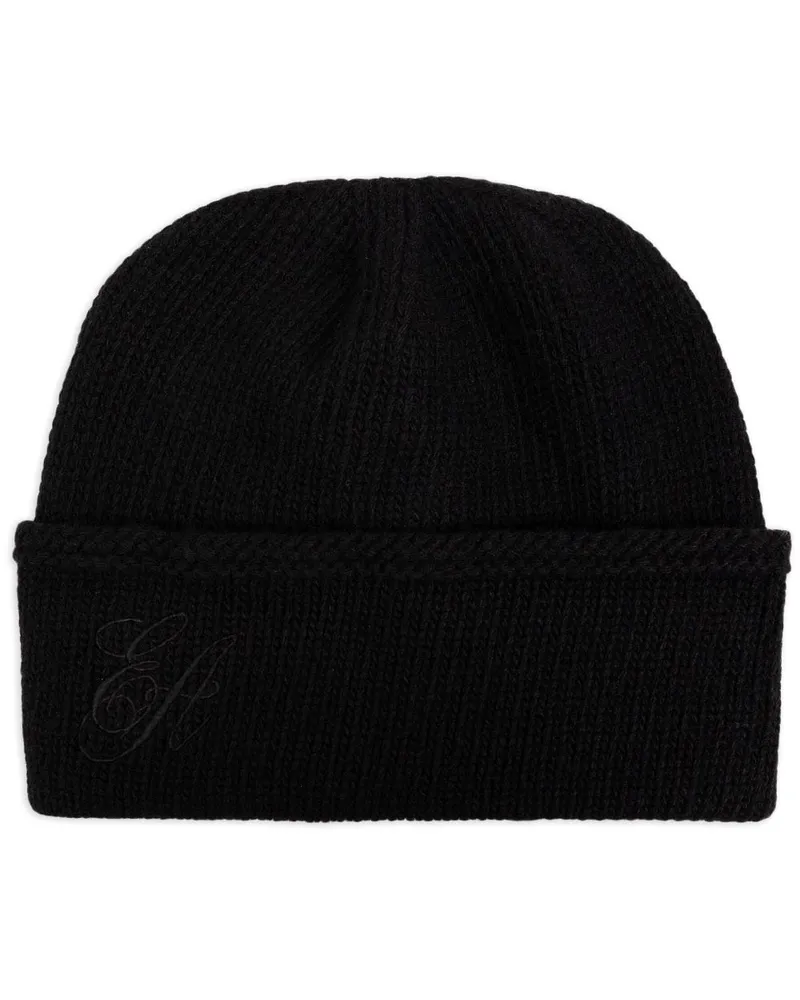 Emporio Armani Beanie mit Logo-Stickerei - Schwarz Schwarz