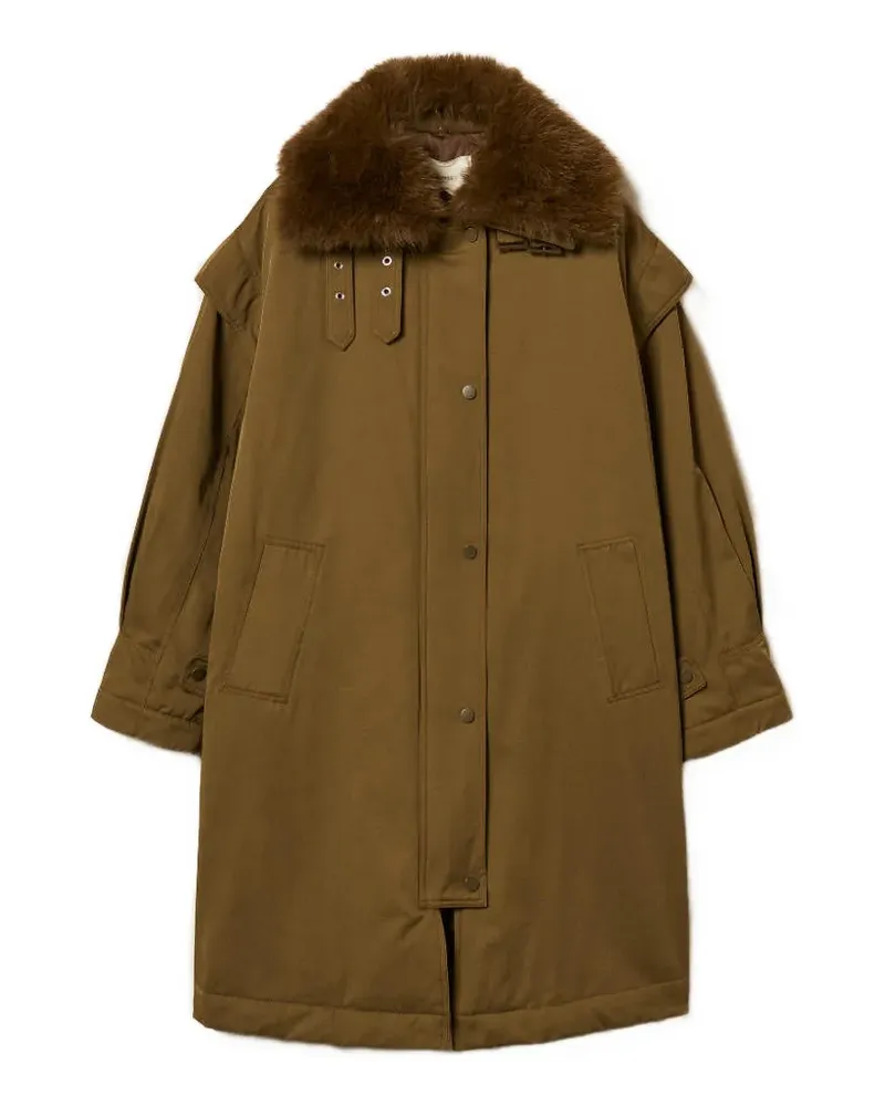 Twin-Set Gabardine-Parka mit Faux-Fur-Kragen - Grün Grün