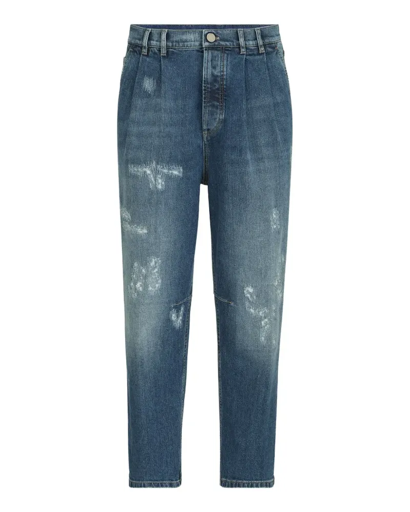 Brunello Cucinelli Ikonisch geschnittene 5-Pocket-Hose aus Baumwoll-Denim mit Doppelfalten und Rissen - Blau Blau