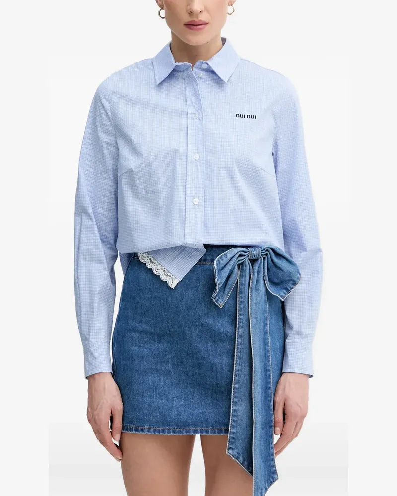 Oui  lace-trim checked shirt - Blau Blau