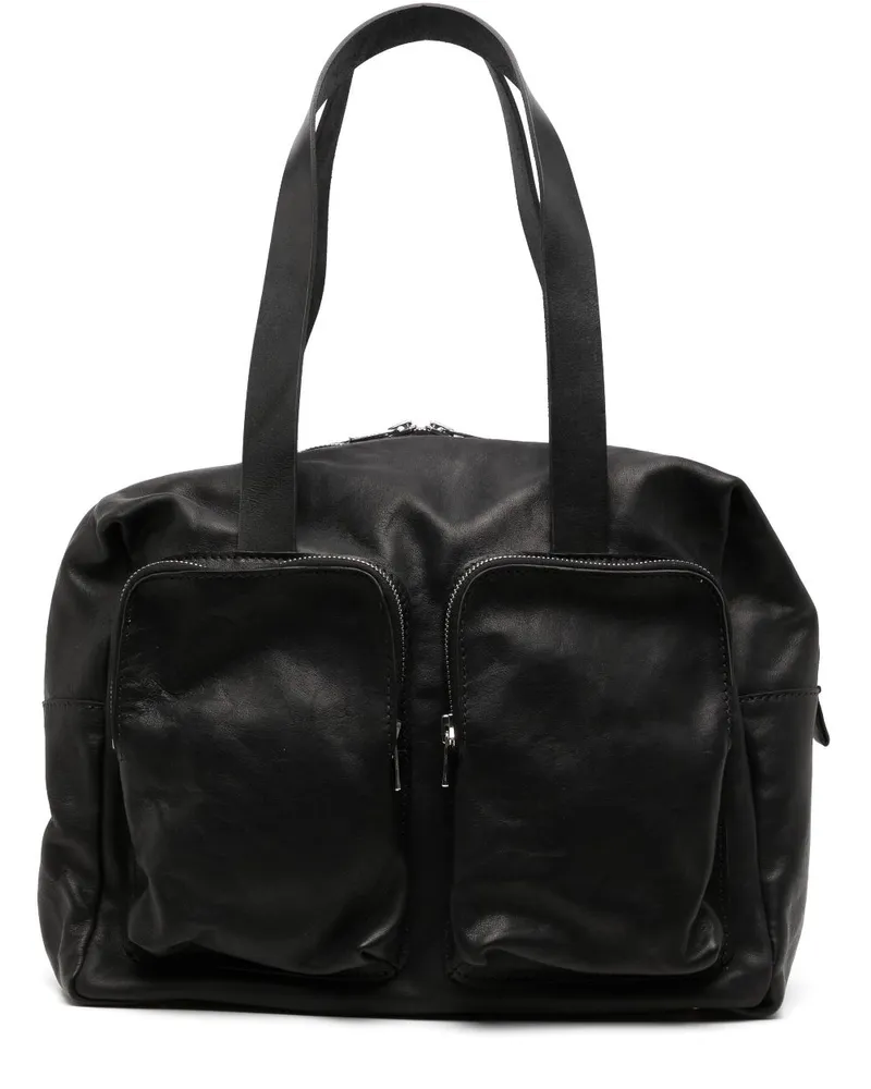 GUIDI Schultertasche mit aufgesetzten Taschen - Schwarz Schwarz